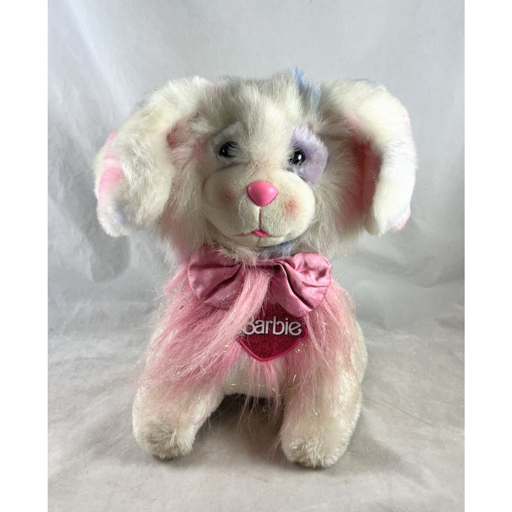 Vintage 1986 Arco Barbie Soft Sparkly Friends Stuffed Plush Precious Pup Dog 11"